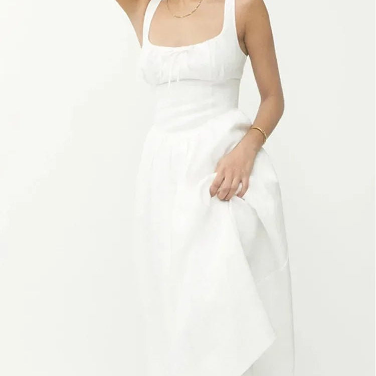 Damska lniana sukienka midi na ramiączkach - vivano - warszawa