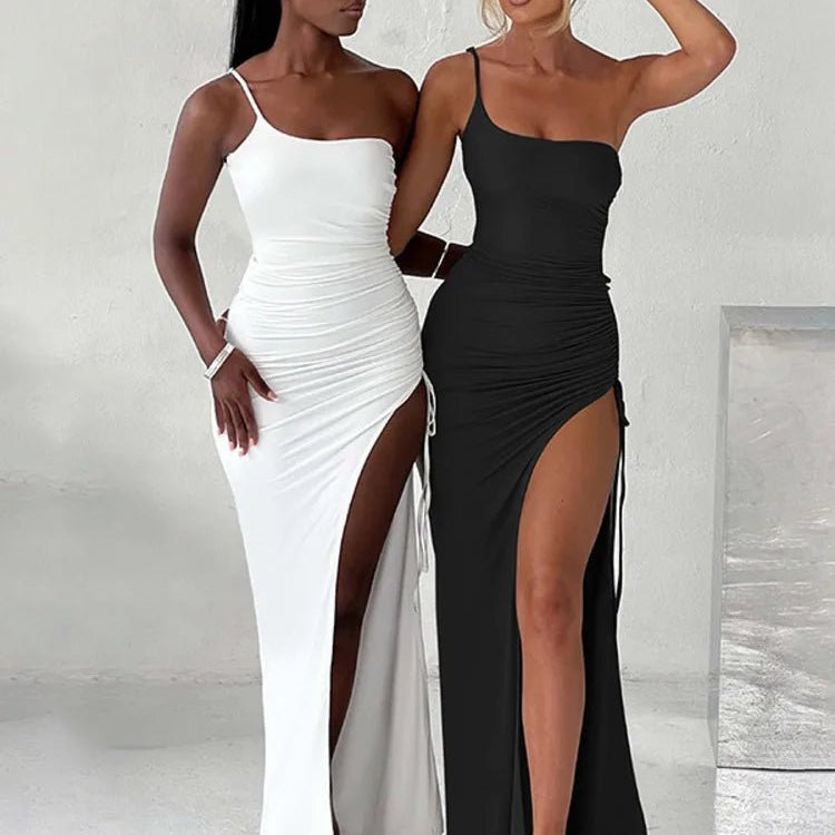 Damska Sukienka Maxi Jednoramienna z Asymetrycznym Rozcięciem - vivano - warszawa