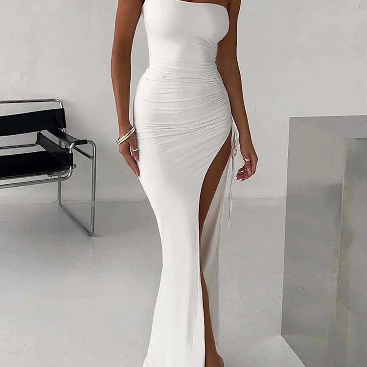 Damska Sukienka Maxi Jednoramienna z Asymetrycznym Rozcięciem - vivano - warszawa