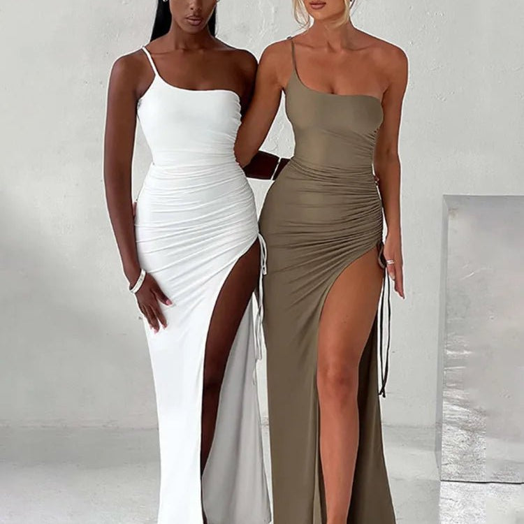 Damska Sukienka Maxi Jednoramienna z Asymetrycznym Rozcięciem - vivano - warszawa