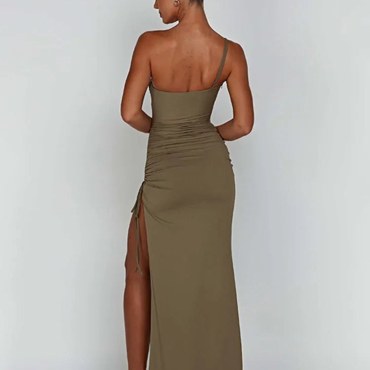 Damska Sukienka Maxi Jednoramienna z Asymetrycznym Rozcięciem - vivano - warszawa