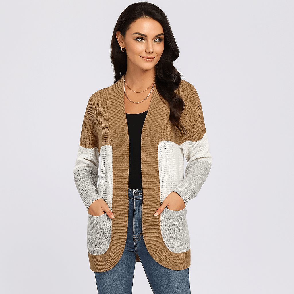 Damski Groft Strik - Kardigan - Luźna Sylwetka - Praktyczne Kieszenie - vivano - warszawa