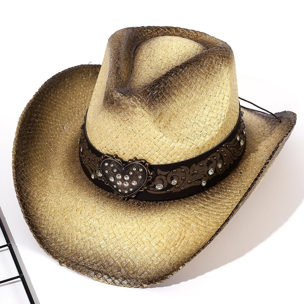 Damski kapelusz kowbojski z dekoracyjną opaską w serca i brokatem - vivano - warszawa