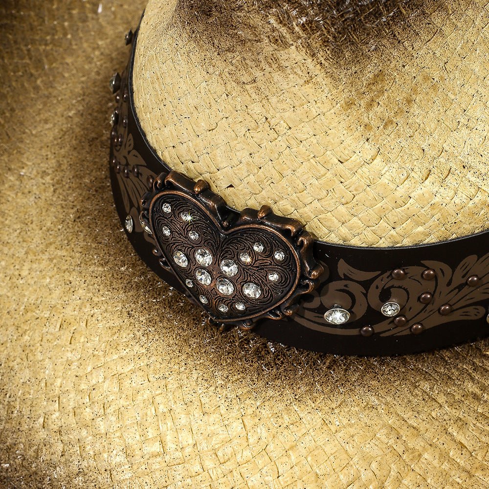 Damski kapelusz kowbojski z dekoracyjną opaską w serca i brokatem - vivano - warszawa