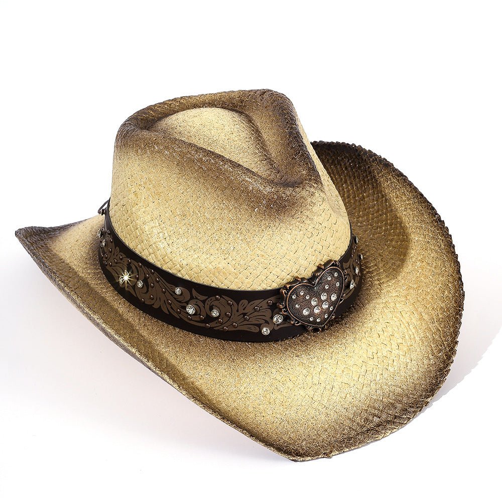 Damski kapelusz kowbojski z dekoracyjną opaską w serca i brokatem - vivano - warszawa