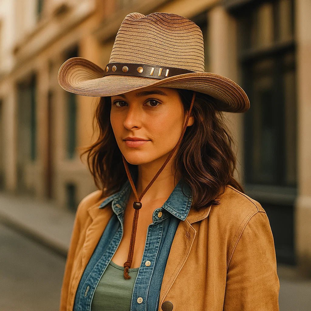 Damski Kapelusz Kowbojski ze Wstążką i Paskiem - vivano - warszawa