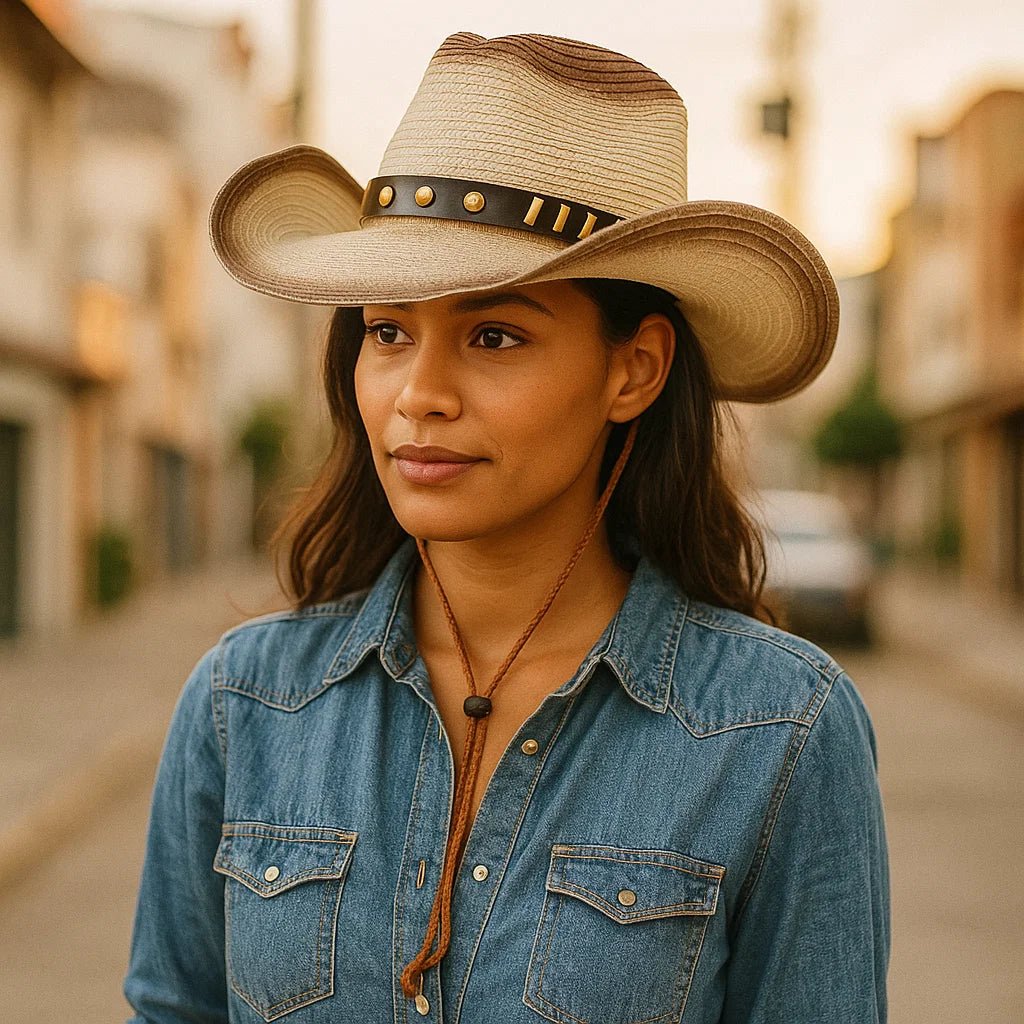 Damski Kapelusz Kowbojski ze Wstążką i Paskiem - vivano - warszawa