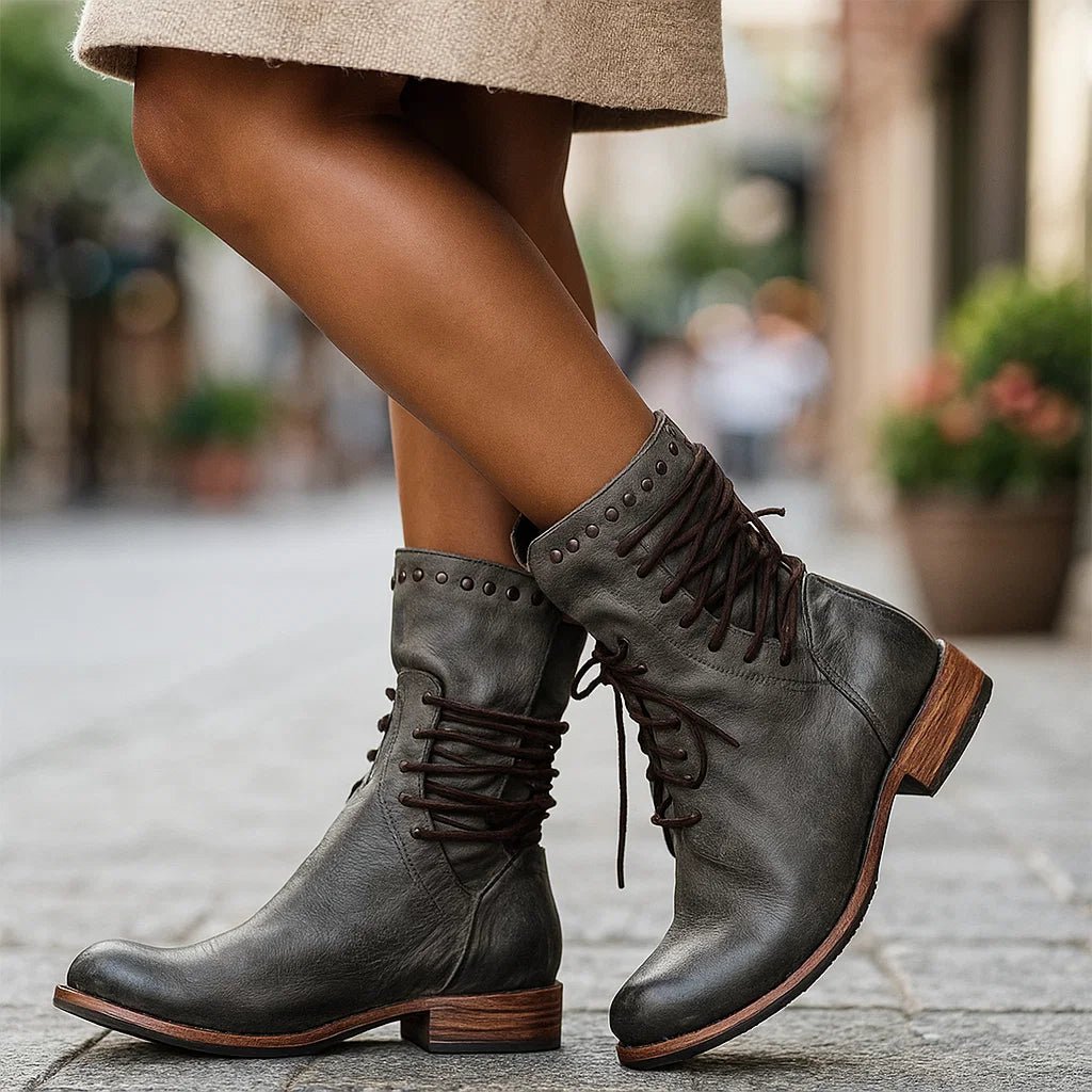 Damskie Botki Kowbojki ze Skóry z Ćwiekami - vivano - warszawa