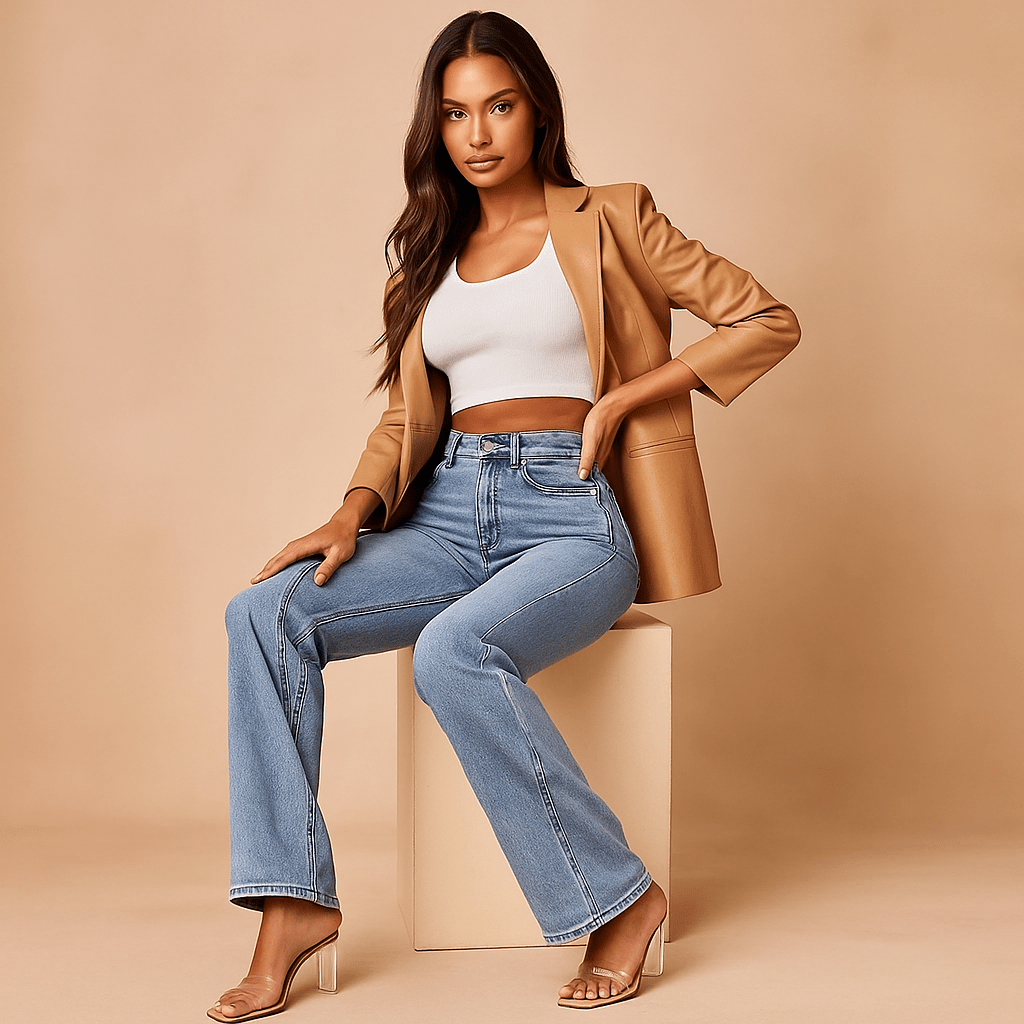 Damskie Jeansy - Szerokie Nogawki - Wysoki Stan - Luźny Krój - 5 Kieszeni - vivano - warszawa