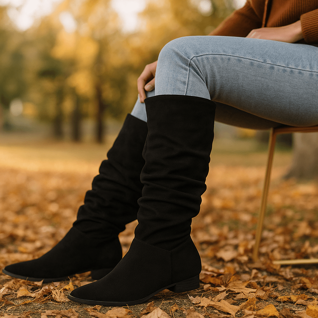 Damskie Kozaki Zamszowe - Szpic - Na Zamek - Płaska Podeszwa - vivano - warszawa