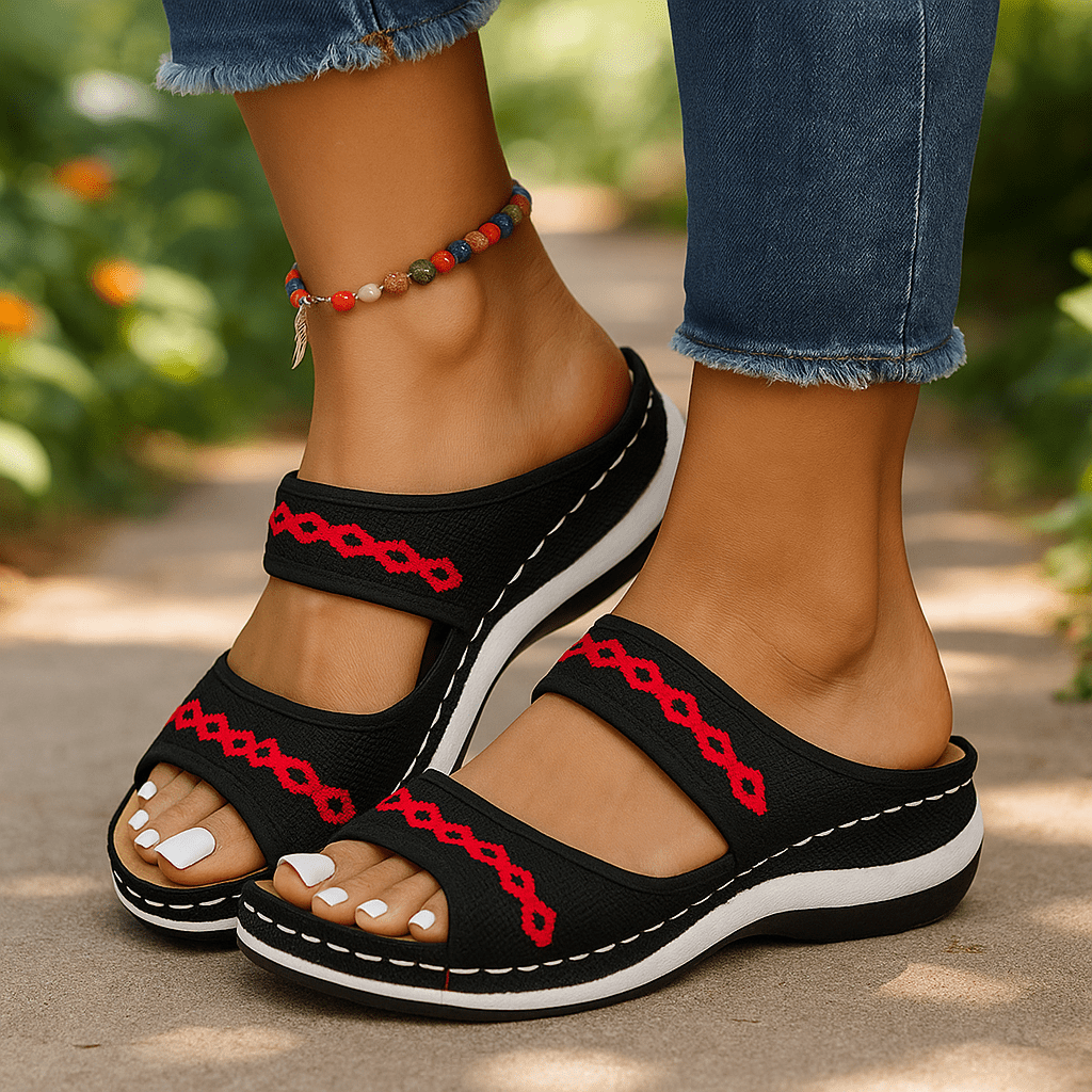 Damskie Ortopedyczne Sandały Wsuwane z Haftem - vivano - warszawa