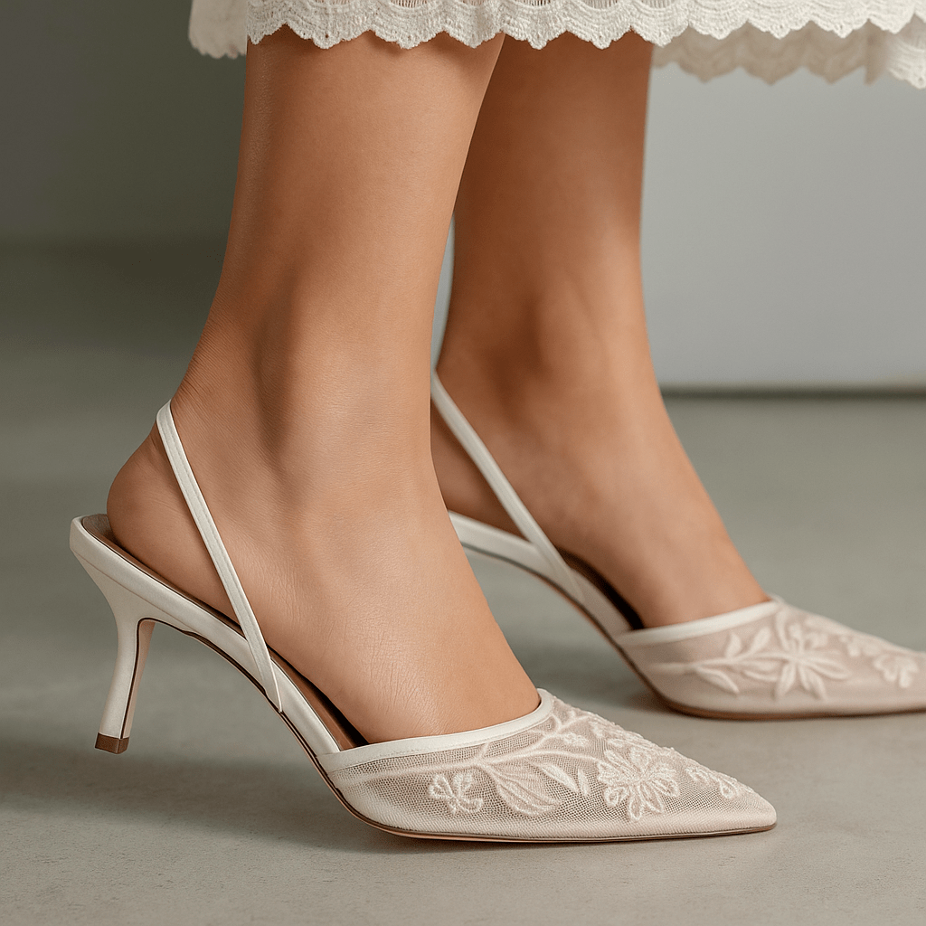 Diana - Eleganckie szpilki - Kwiatowy haft - Wysoki obcas - Wieczorowe - vivano - warszawa