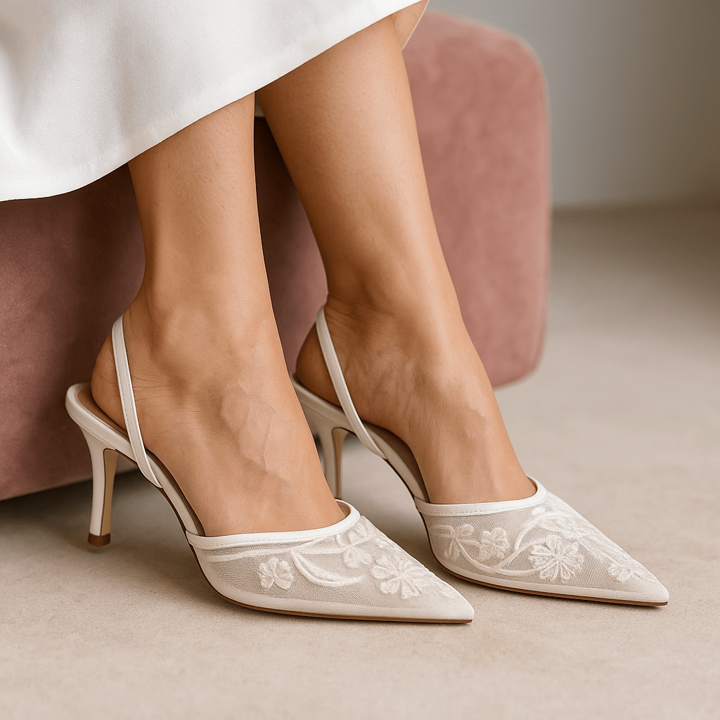 Diana - Eleganckie szpilki - Kwiatowy haft - Wysoki obcas - Wieczorowe - vivano - warszawa