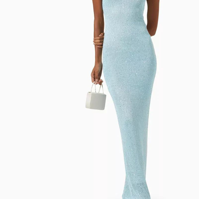 Długa błyszcząca sukienka cekinowa wieczorowa z dekoltem - vivano - warszawa