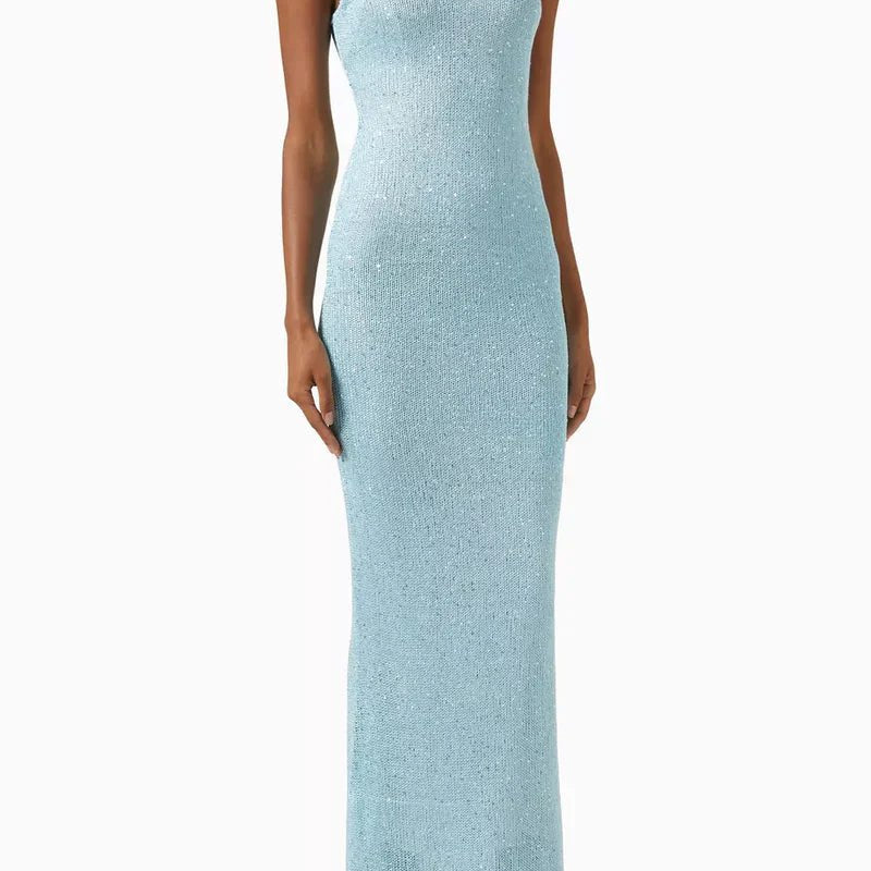 Długa błyszcząca sukienka cekinowa wieczorowa z dekoltem - vivano - warszawa