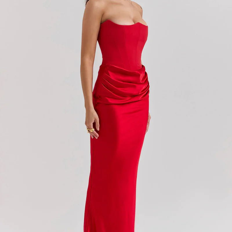 Długa sukienka bez ramiączek z marszczeniem w talii - vivano - warszawa