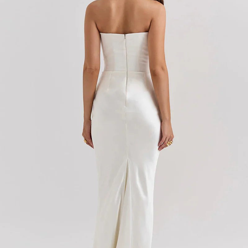 Długa sukienka bez ramiączek z marszczeniem w talii - vivano - warszawa