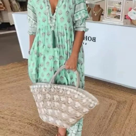 Długa sukienka boho z dekoltem V i luźnym krojem - vivano - warszawa