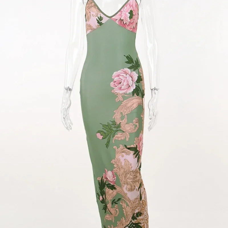 Dopasowana sukienka maxi na ramiączkach z motywem kwiatowym - vivano - warszawa