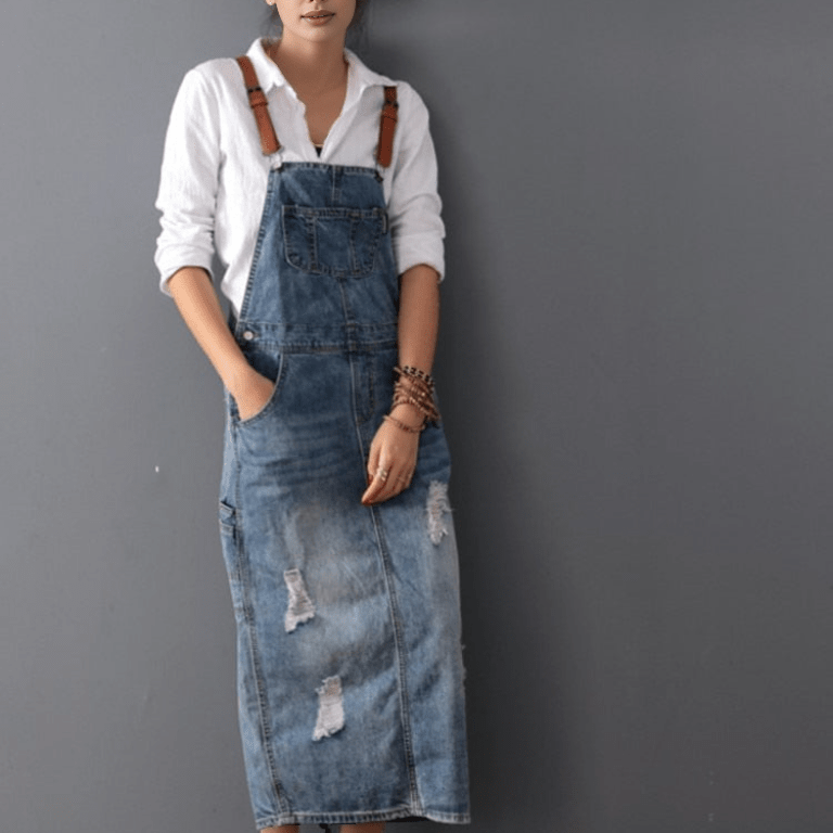 Dżinsowa Sukienka Ogrodniczka z Przetarciami - vivano - warszawa