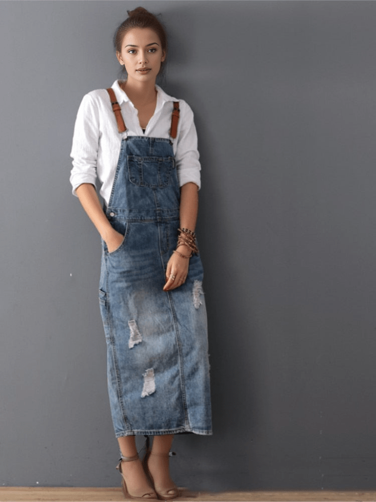 Dżinsowa Sukienka Ogrodniczka z Przetarciami - vivano - warszawa