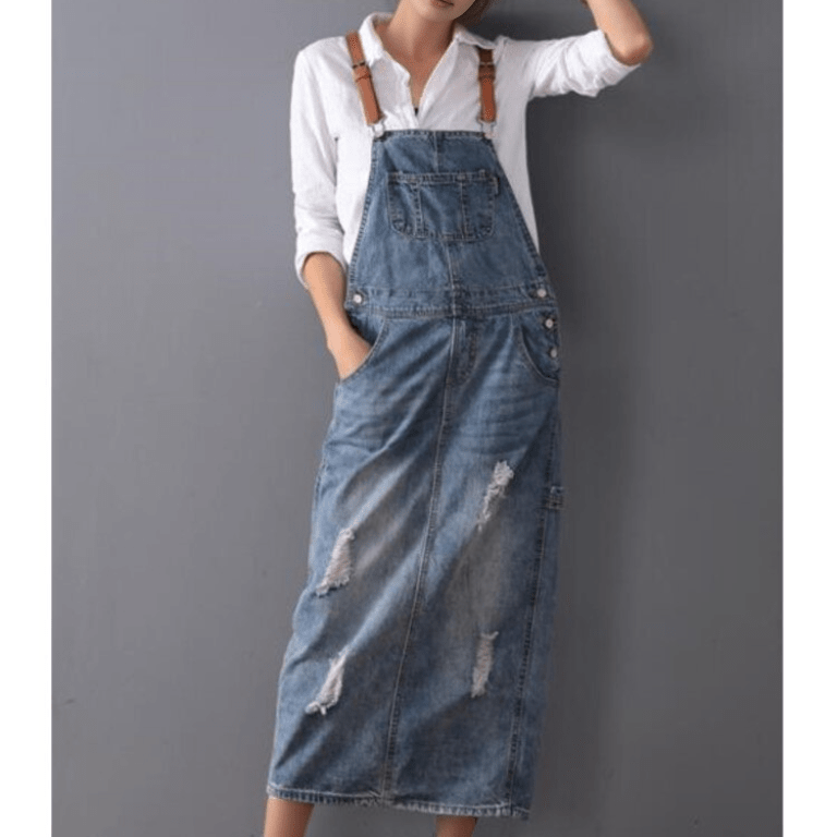 Dżinsowa Sukienka Ogrodniczka z Przetarciami - vivano - warszawa