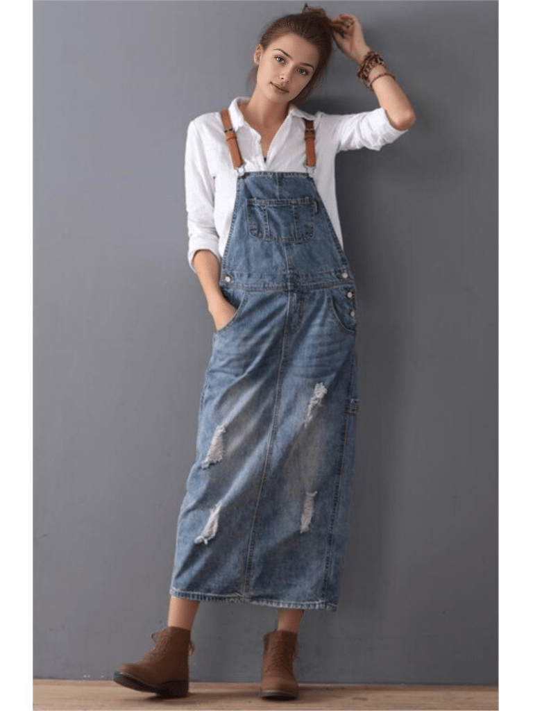 Dżinsowa Sukienka Ogrodniczka z Przetarciami - vivano - warszawa