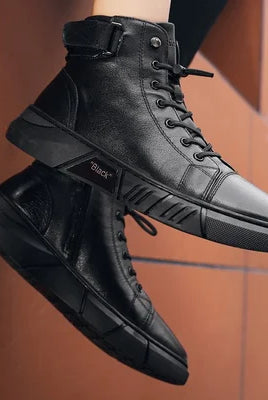 Buty męskie | Czarna skóra, wodoodporne, terenowe