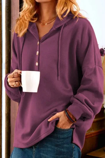 Sweter damski | Vintage, długie rękawy | Kaptur, guziki, luźny krój