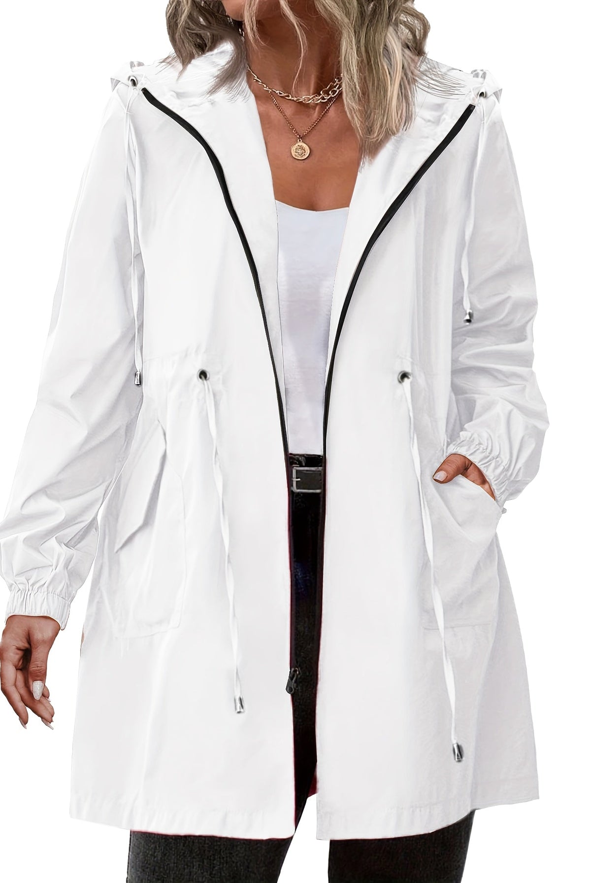 Płaszcz Przeciwdeszczowy Damski Plus Size | Kaptur, Zamek | Wielokolorowy