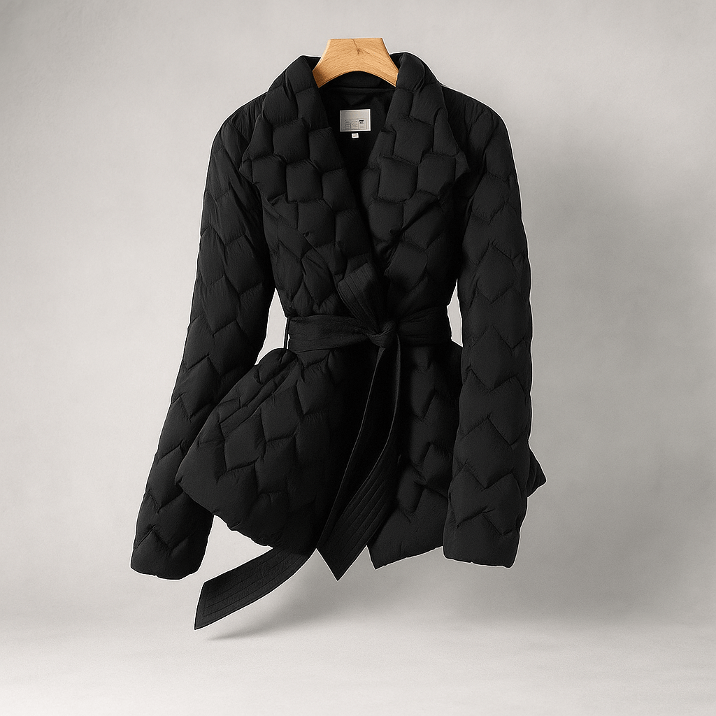 Elegancka kurtka puchowa damska - z paskiem - ciepła - stylowa - vivano - warszawa