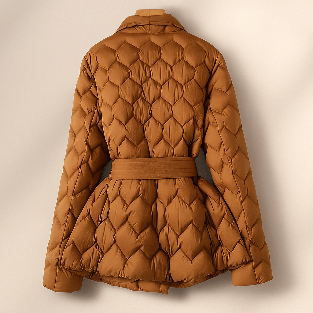 Elegancka kurtka puchowa damska - z paskiem - ciepła - stylowa - vivano - warszawa