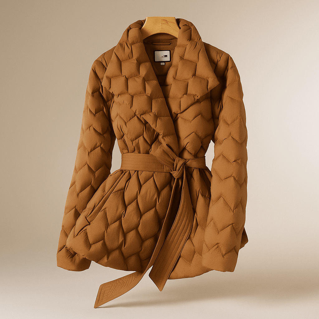 Elegancka kurtka puchowa damska - z paskiem - ciepła - stylowa - vivano - warszawa