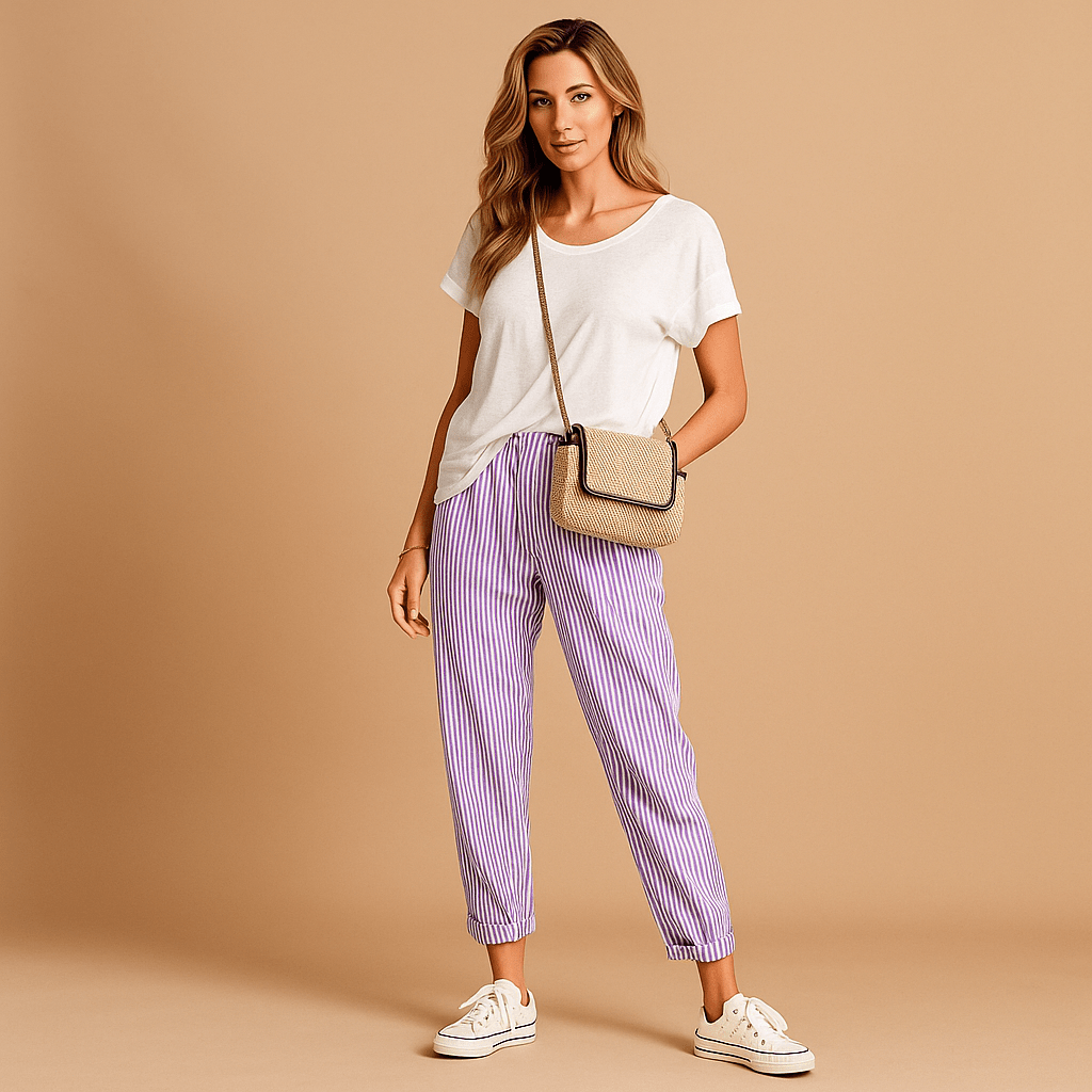 Eleganckie Paski Spodnie - Komfort - Styl - Jakość - Luo - vivano - warszawa