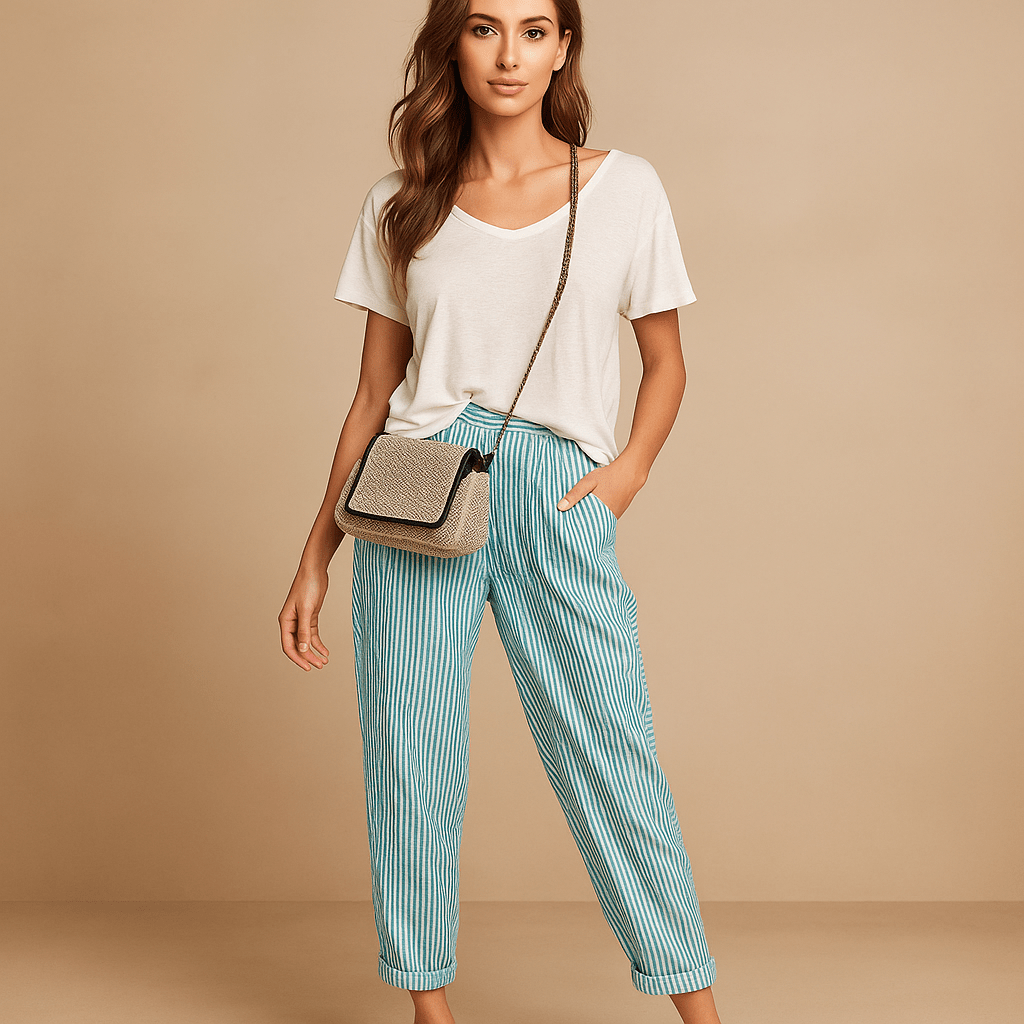 Eleganckie Paski Spodnie - Komfort - Styl - Jakość - Luo - vivano - warszawa