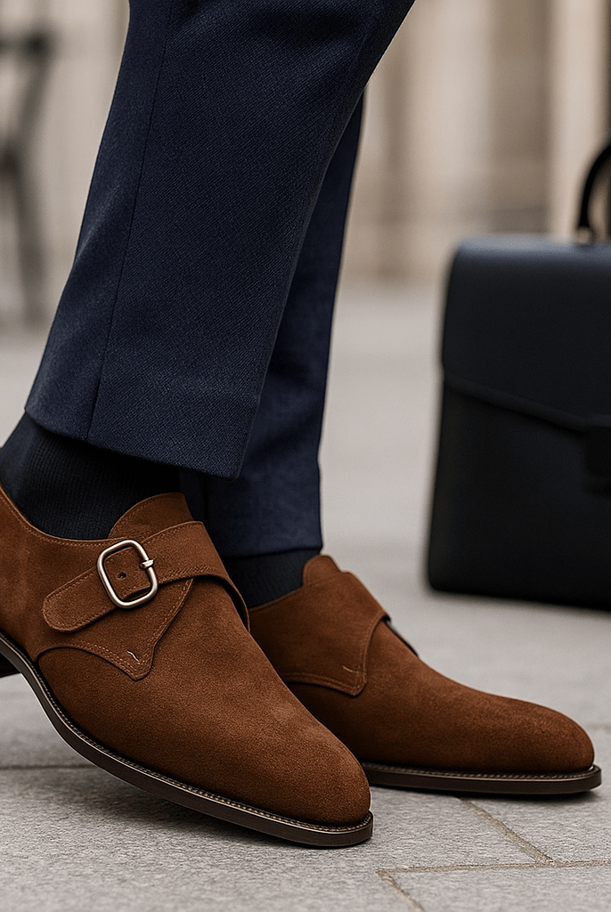 Ethan - Męskie Buty Monk Strap - z Zamszu - vivano - warszawa