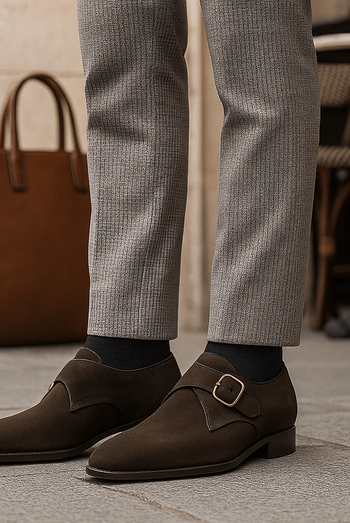 Ethan - Męskie Buty Monk Strap - z Zamszu - vivano - warszawa