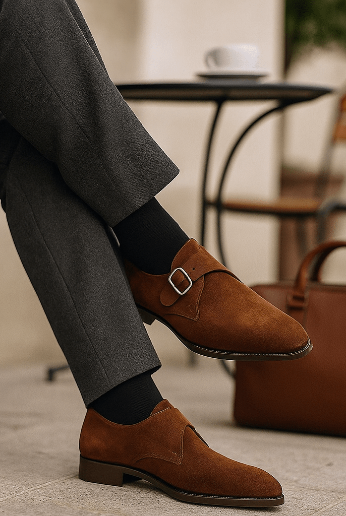 Ethan - Męskie Buty Monk Strap - z Zamszu - vivano - warszawa