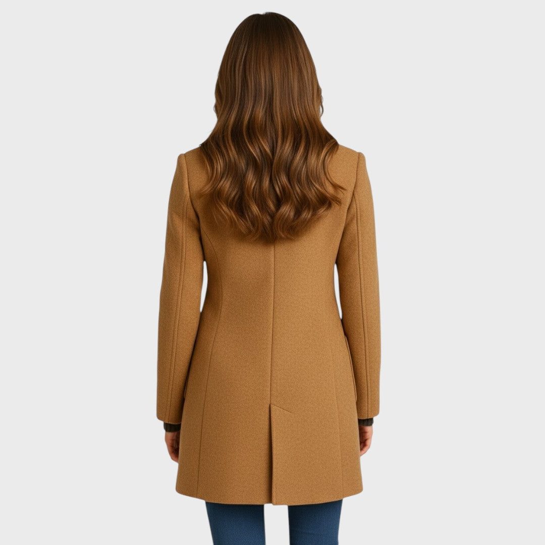 Płaszcz damski | Długi, wełniany, taliowany | Elegancki, zapinany na guziki