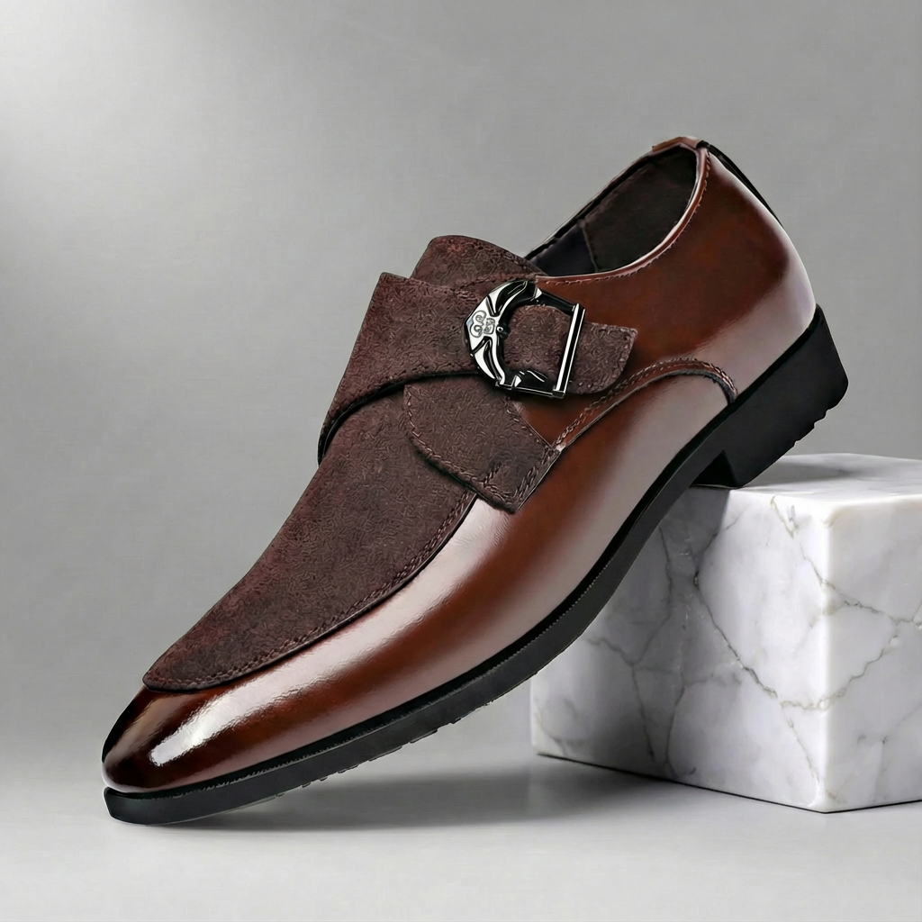 Męskie Buty Wizytowe Daim Monk Strap Czubek Ostry