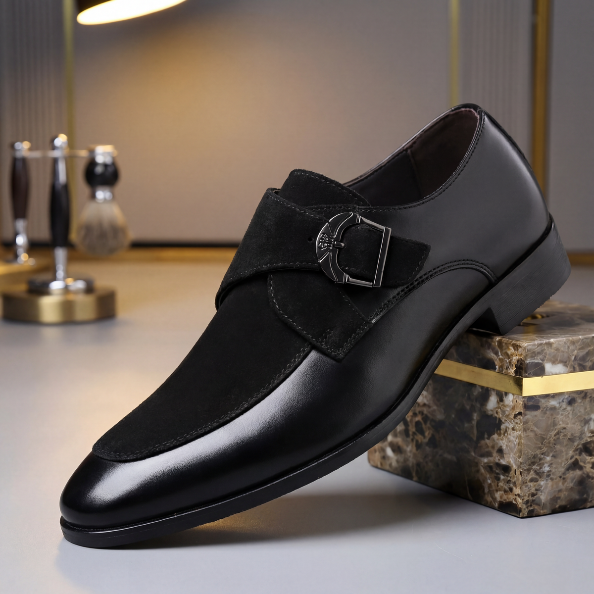 Męskie Buty Wizytowe Daim Monk Strap Czubek Ostry