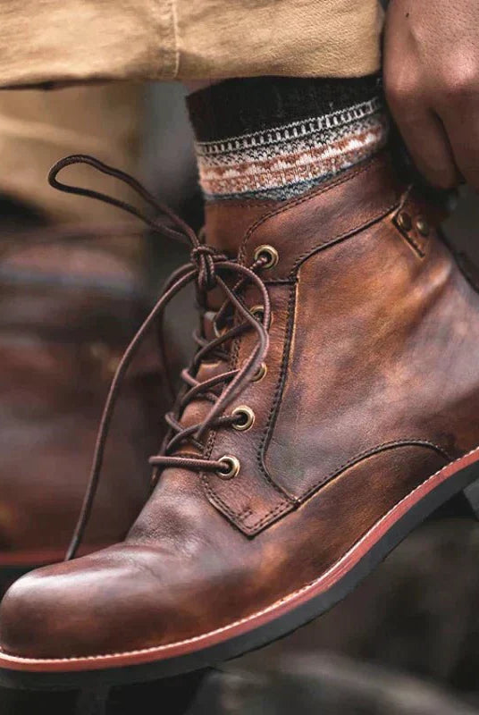 Męskie botki sznurowane za kostkę - vintage - klasyczny wytrzymały design