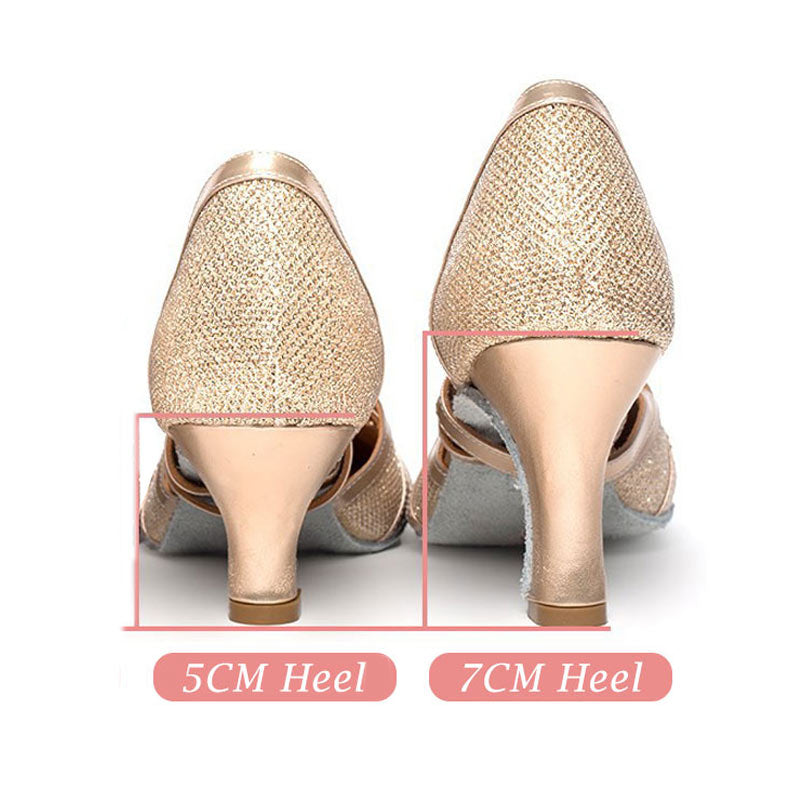 Buty do tańca łacinskiego damskie czółenka z brokatem obcas 7cm