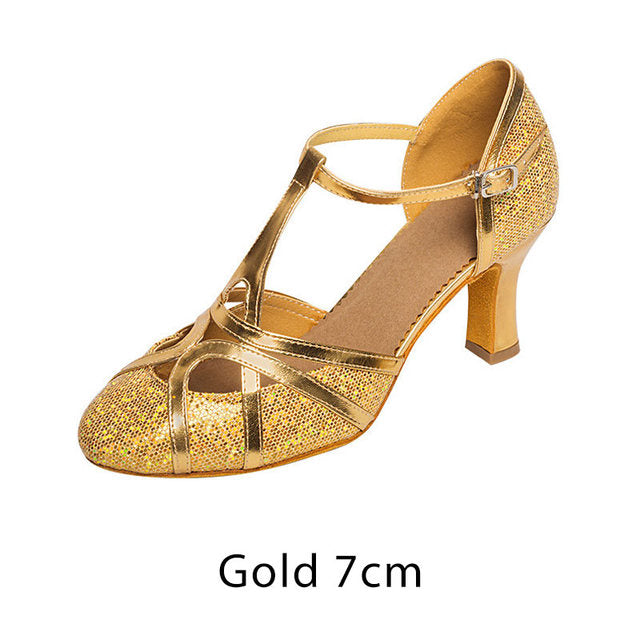 Buty do tańca łacinskiego damskie czółenka z brokatem obcas 7cm