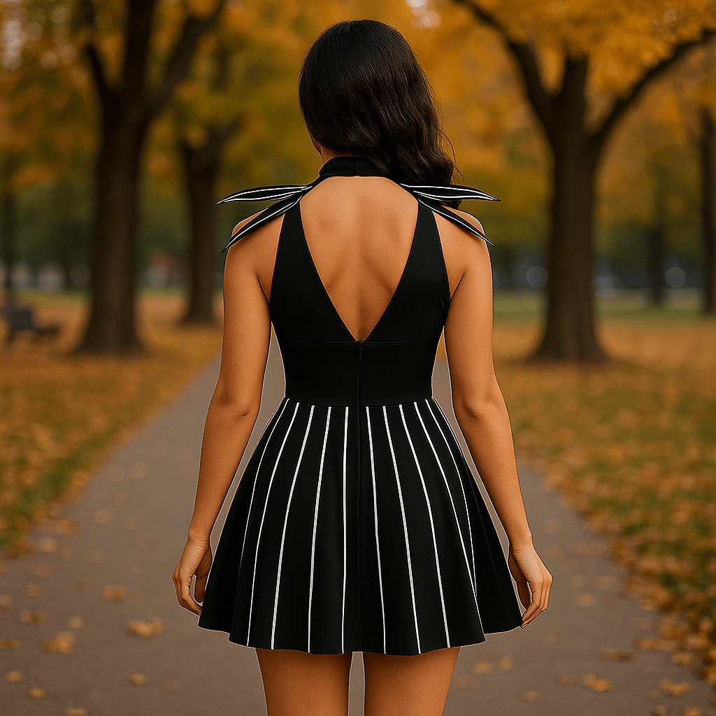 Gotycka Pasiasta Mini Sukienka - Halloween Kostium Damski - vivano - warszawa