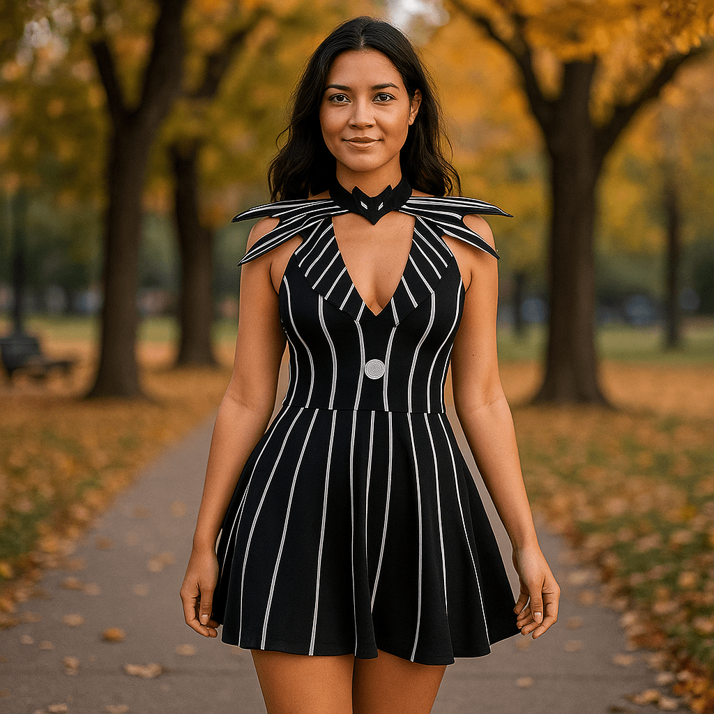 Gotycka Pasiasta Mini Sukienka - Halloween Kostium Damski - vivano - warszawa