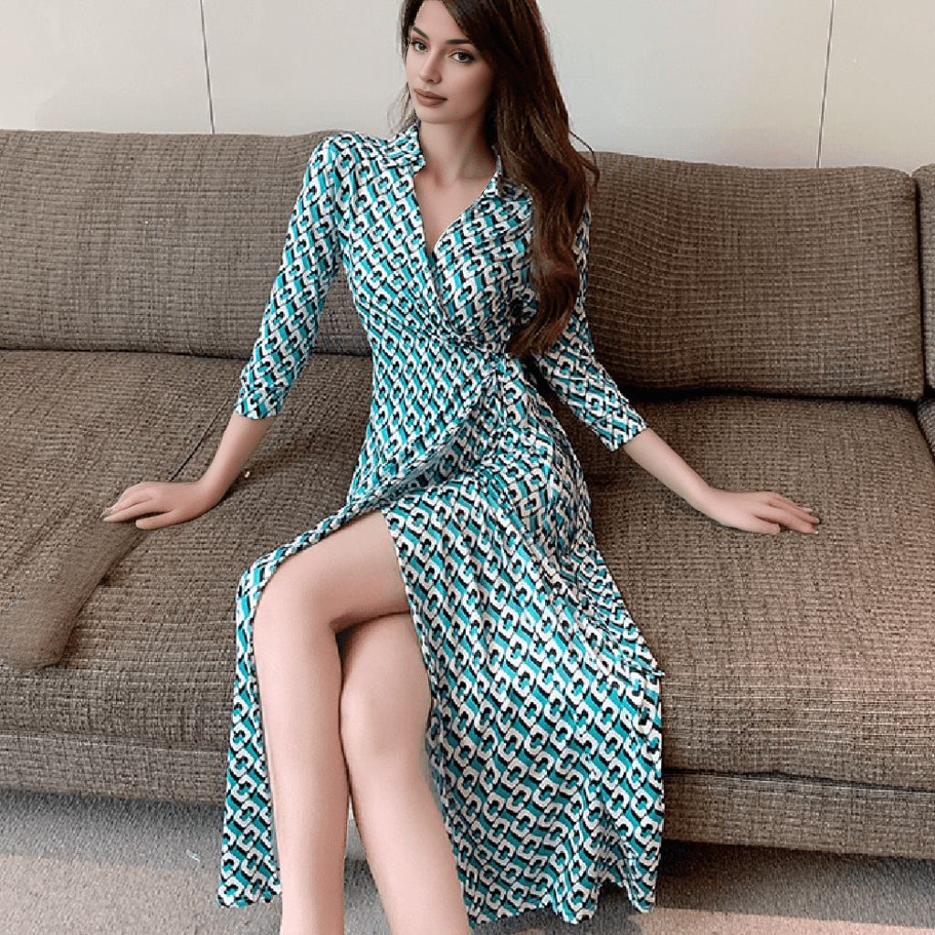 Graficzna sukienka z kopertowym dekoltem - vivano - warszawa