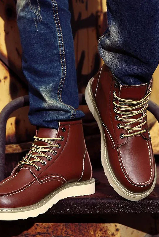 Męskie botki sznurowane - noskiem Moc Toe - wytrzymała podeszwa - casual uliczny