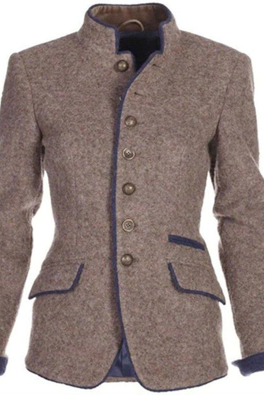 Blazer Damski | Biały Kolor, Kołnierz Stojący | Dopasowany Krój