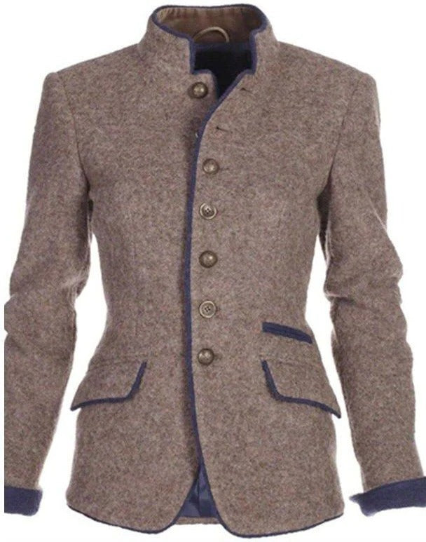 Blazer Damski | Biały Kolor, Kołnierz Stojący | Dopasowany Krój